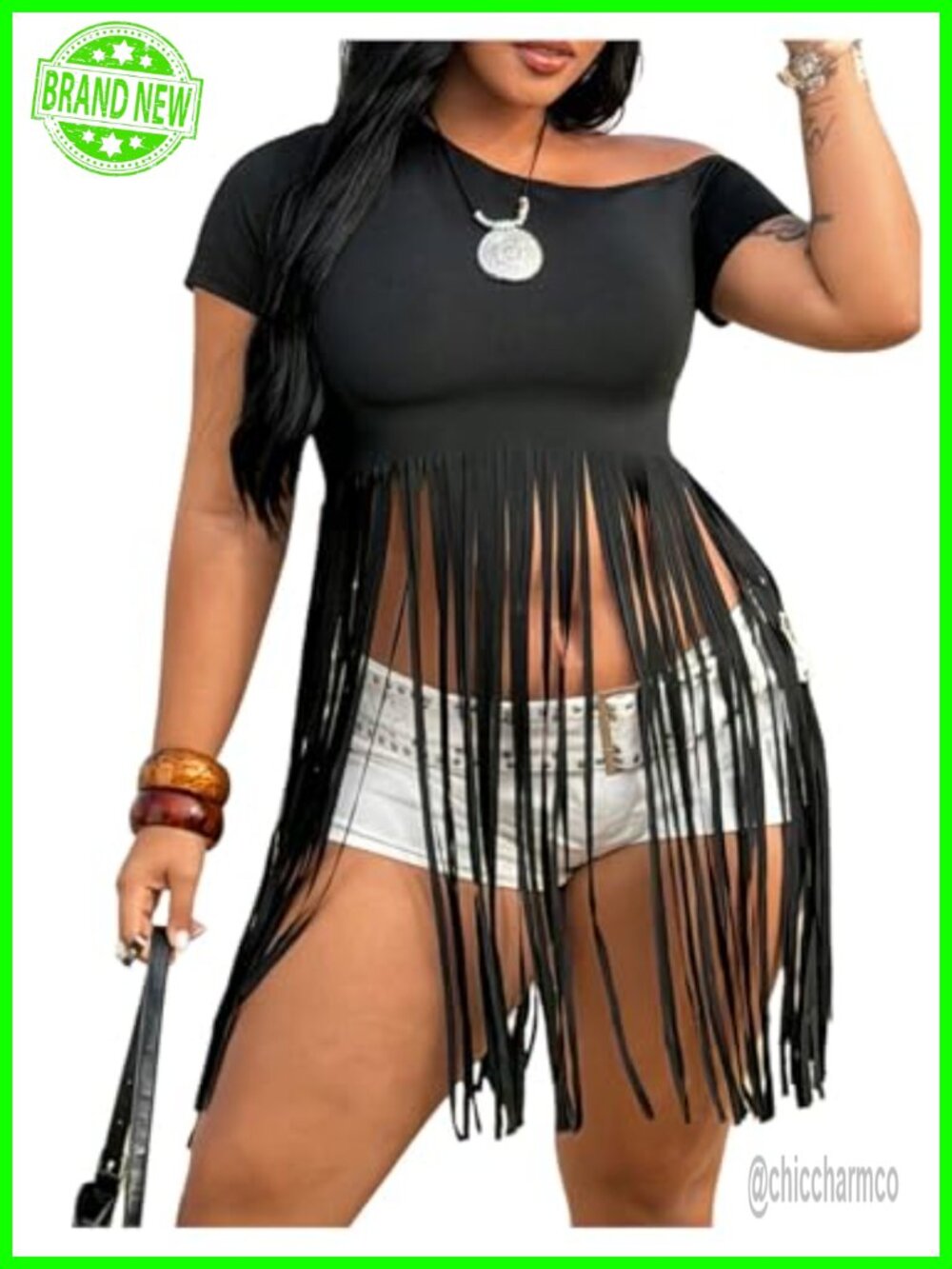 Plus Size Off the Shoulder Fringe Crop Top Short Sleeve Western Concert